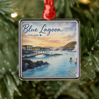Blauwe Lagune IJsland thermisch bad aquarel Metalen Ornament