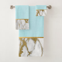 BLAUWE LAGUNE MARMEREN GOUDEN BADKAMER HANDDOEK SE