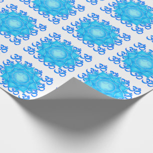 Blauwe lantaarntekening met om het patroon cadeaupapier