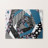 Blauwe lappendeken, populair, patchwork, folk, rus legpuzzel (Horizontaal)