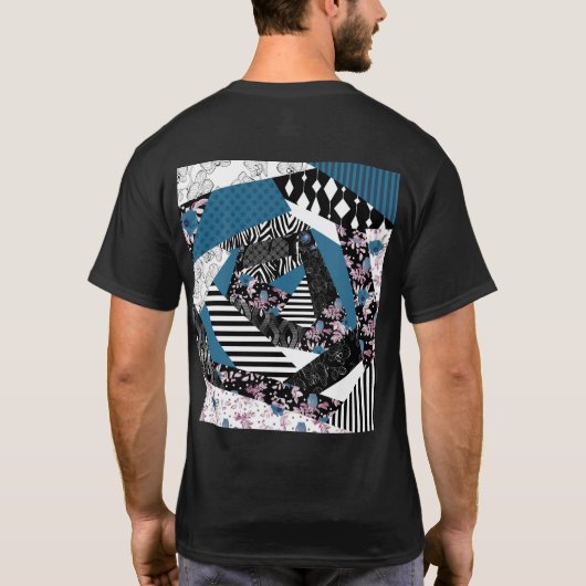 Blauwe lappendeken, populair, patchwork, folk, rus t-shirt (Achterkant)