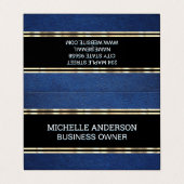 Blauwe Leer Textuur | Goud Trim Metallic Folie Visitekaartjes (Buitenkant ongevouwen)