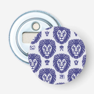 Blauwe leeuwenkop button flesopener