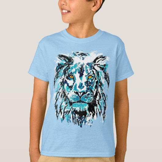 Blauwe leeuwenkop T-Shirt | Shirt van lion (Voorkant)