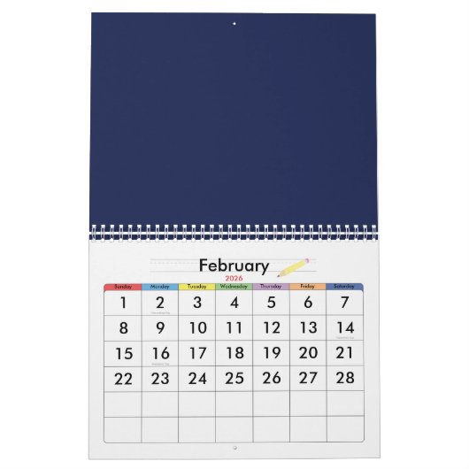 Blauwe lege kalender met feestdagen 2025 (Feb 2026)