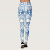 Blauwe Leggings van Baroque Skull Stripe Pattern (Achterkant)