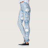 Blauwe Leggings van Baroque Skull Stripe Pattern (Links)