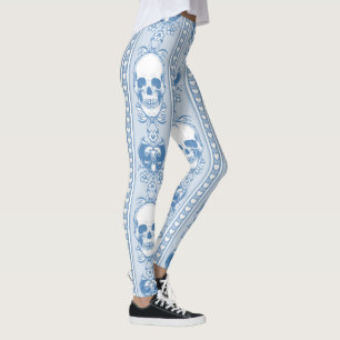 Blauwe Leggings van Baroque Skull Stripe Pattern