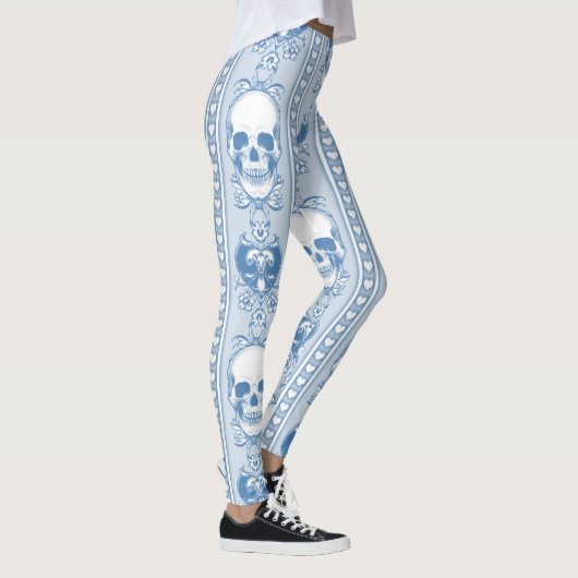 Blauwe Leggings van Baroque Skull Stripe Pattern (Rechts)