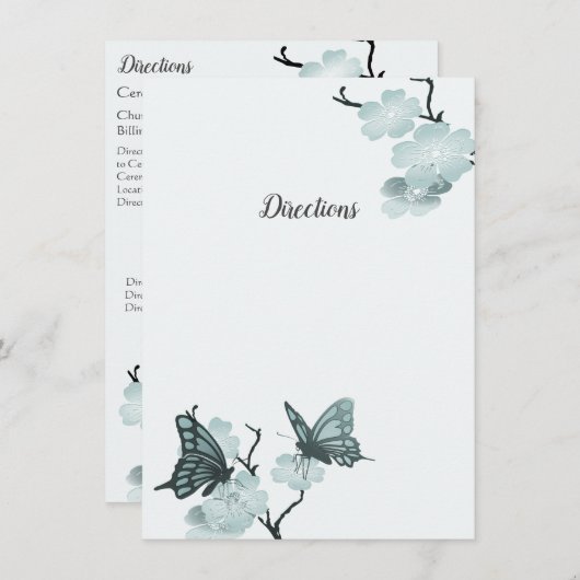 Blauwe lente bloesems met vlinders informatiekaartje (Voorkant / Achterkant)