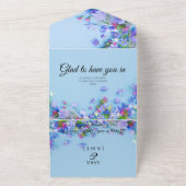 Blauwe lente romantische kalligrafie de bruiloft all in one uitnodiging (Buitenkant)