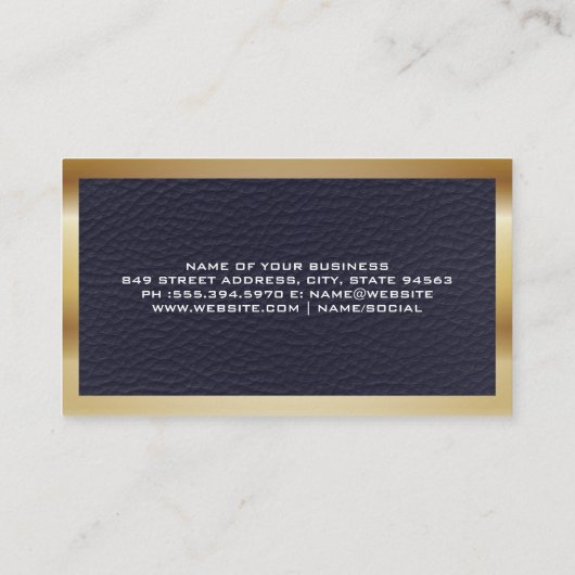 Blauwe leren textuur | Metallic rand Visitekaartje (Achterkant)