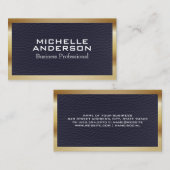 Blauwe leren textuur | Metallic rand Visitekaartje (Voorkant / Achterkant)