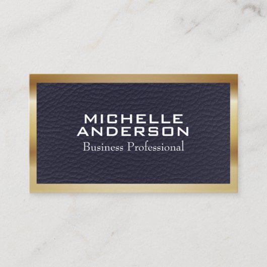 Blauwe leren textuur | Metallic rand Visitekaartje (Voorkant)