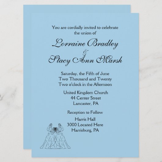 Blauwe Lesbische uitnodiging (Voorkant / Achterkant)