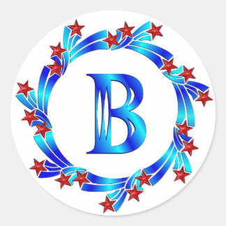 Blauwe letter B monogram rode sterren Ronde Sticker