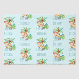 Blauwe Leuke Aap Gepersonaliseerde Gelukkige Verja Tissuepapier