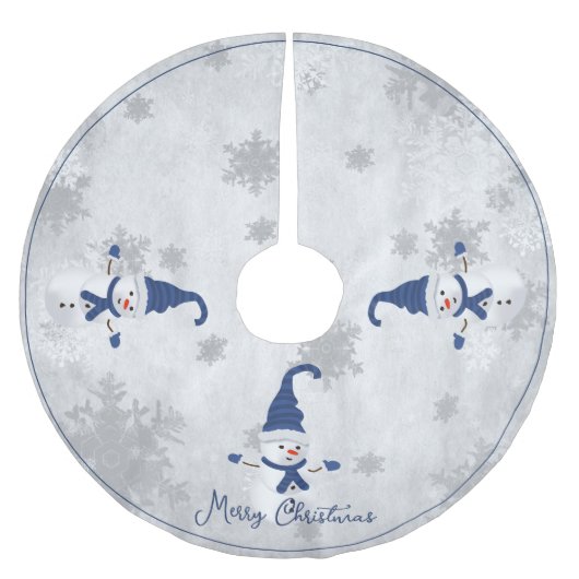 Blauwe Leuke Sneeuwman Boom Rok Kerstboom Rok (Voorkant)