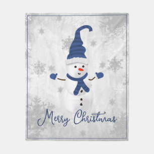 Blauwe Leuke Sneeuwman Vakantie Fleece Deken