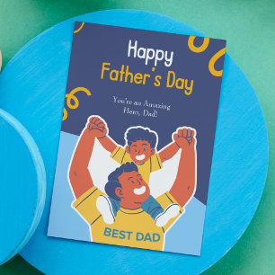 Blauwe Leuke Vader - Zoon geïllustreerd Gelukkige  Briefkaart