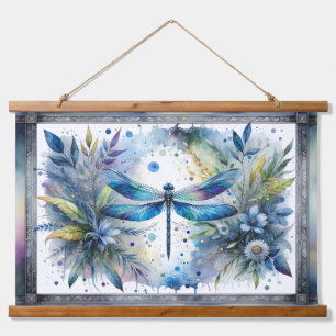 Blauwe Libel Botanische Aquarel Hangend Wandkleed