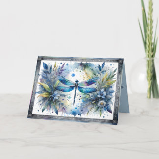 Blauwe Libel Botanische Aquarel Kaart