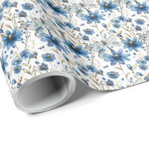 Blauwe Libel en Bloemen Bloemencadeaupapier Cadeaupapier