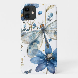 Blauwe Libel en Bloemen iPhone 11 Hoesje