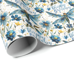 Blauwe Libelle Cadeaupapier Gelukkige Verjaardag