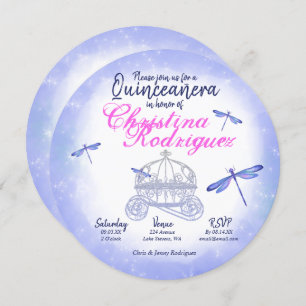Blauwe libellen, Roze Quinceañera Uitnodiging