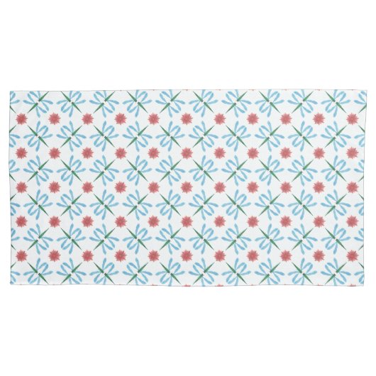 Blauwe libellen, roze waterlelies op wit kussensloop (Voorkant-Links)