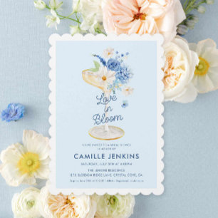 Blauwe Liefde in Bloei Bloemen Bruids Uitnodiging