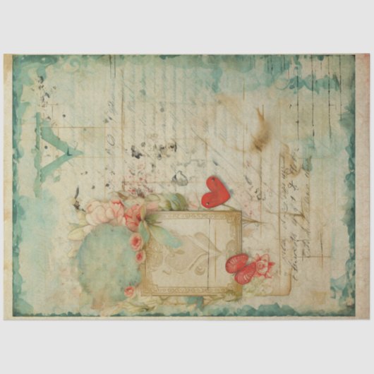 Blauwe Liefdesbrief  Ephemera No4 Tissuepapier (Voorkant)