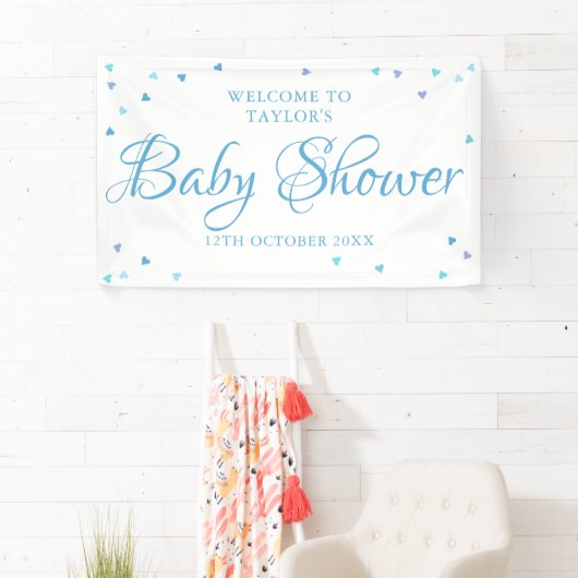 Blauwe Liefdeshartjes Baby Shower / Strooispijs We Spandoek (Insitu)