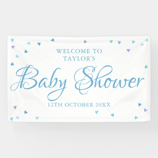 Blauwe Liefdeshartjes Baby Shower / Strooispijs We Spandoek (Horizontaal)