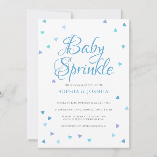 Blauwe Liefdeshartjes Koppel Baby Jongen Strooifee Kaart (Voorkant)