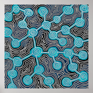 Blauwe Lifelines Moderne Kunst Abstract Patroon Po Poster