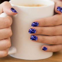 Blauwe Lightning Press op Nails - trendy, Edgy Nai