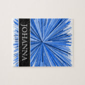 Blauwe lijn Burst Patroon + Aangepaste naam Puzzle Legpuzzel (Horizontaal)