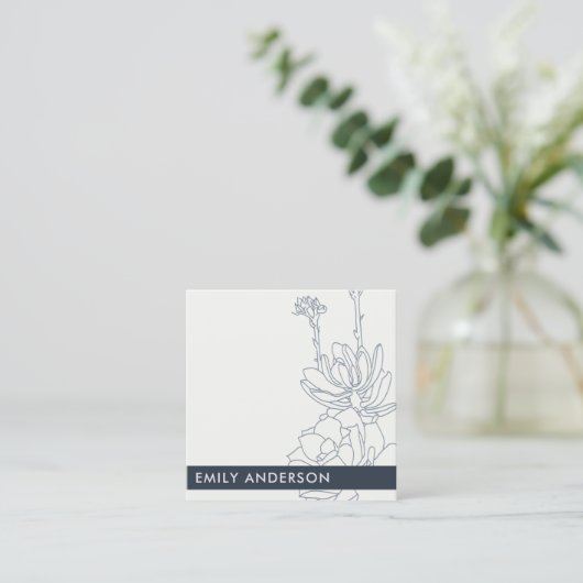 BLAUWE LIJN DRAWDESERT CACTI SUCCULENT FOLIAGE VIERKANTE VISITEKAARTJE (Staand voorkant)