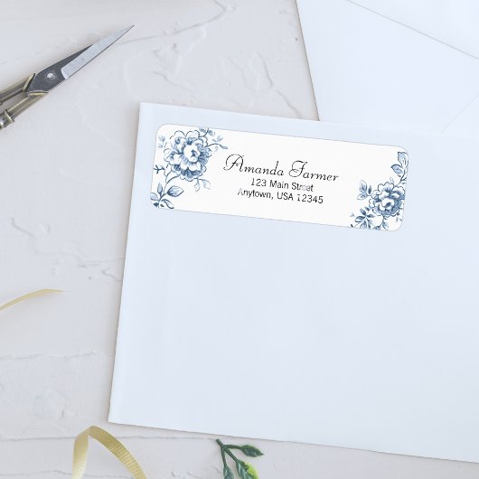 Blauwe lijn getekende Rozen Etiket