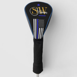 Blauwe lijn & Monogrammen Naam / Moderne Handteken Golfheadcover