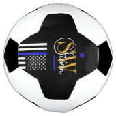 Blauwe lijn & Monogrammen Naam / Moderne Handteken Voetbal (Gedraaid)