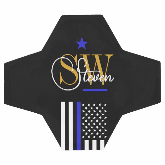 Blauwe lijn & Monogrammen Naam / Moderne Handteken Voetbal (Enkel)