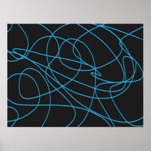 Blauwe lijnkunst op zwart poster