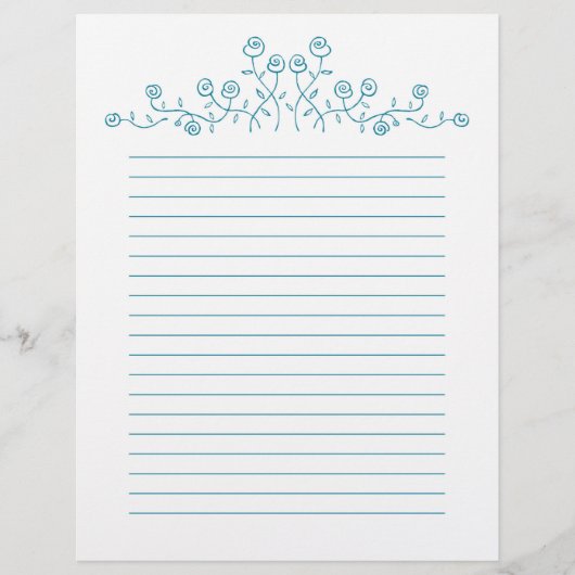 Blauwe lijnkunsttekening rozen. (Voorkant)