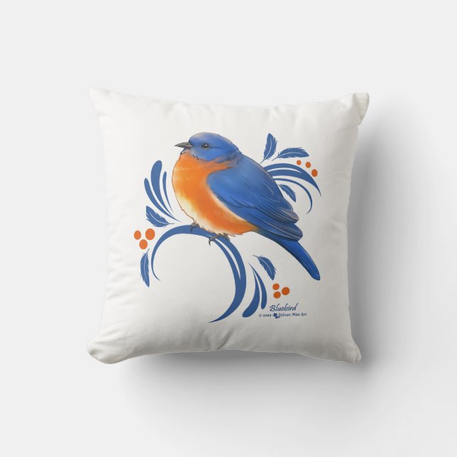 Blauwe Lijster Kussen (Voorkant)