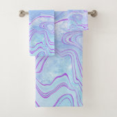 BLAUWE LILA MARBLE BATHROOM TOWEL SET BAD HANDDOEK (Insitu)