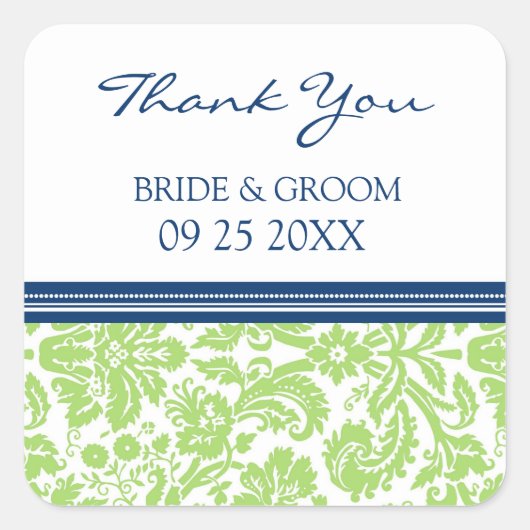 Blauwe Limoen Damask Dank u bruiloft gunst Labels (Voorkant)