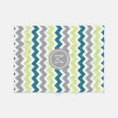 Blauwe Limoen Gray Chevron Pattern Monogram Blanke Fleece Deken (Voorkant (Horizontaal))